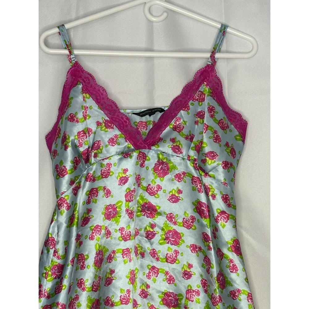 Jonathan Martin Floral Satin Lace Slip Dress Y2K Coquette Whimsy Fairy Babydoll - Picture 4 of 7